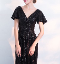 BLACK Maxi Sequin Dress Outfit Women Fitted Custom Plus Size Sequin Dress image 7