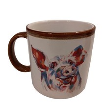Farm PIG Tea Coffee Mug Cup Colorful 19floz Mainstays Stoneware White Brown  - £11.04 GBP