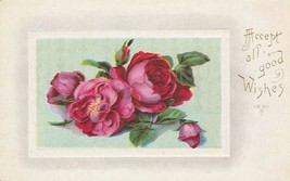 Vintage Postcard Accept All Good Wishes Pink Roses Early 1900&#39;s - £5.53 GBP