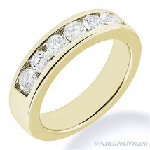 Round Cut Moissanite Channel Setting 7-Stone Ring 14k Yellow Gold Wedding Band - £583.14 GBP+