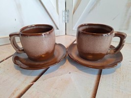  4 Pc Set Vintage Frankoma Coffee Mugs 5C and Saucers Plainsman Brown Two-Tone - £19.34 GBP