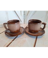 4 Pc Set Vintage Frankoma Coffee Mugs 5C and Saucers Plainsman Brown Tw... - £19.43 GBP