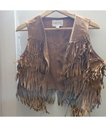 Forever21 Fringed Contemporary Cowboy Cowgirl Brown Suede Vest western S... - $348.63 MXN