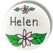 Vintage Handmade Helen Pin Button Pinback 2&quot; Flower Power Green  - £12.64 GBP
