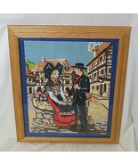 Vintage Cross Stitch Swiss Couple Wall Hanging Framed Switzerland Chalet... - £24.53 GBP