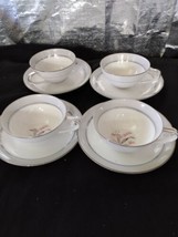 Noritake China  Lilly bells 5556 Set Of 4 Cups and Saucers Platinum Rimmed  - $18.69