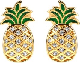 Pineapple Earrings for Girls 925 Sterling Silver Hypoallergenic Fruit Stud - £15.59 GBP