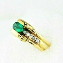 NEW Emerald Diamond Ring REAL Solid 14 k Yellow Gold 13.5 g Size 7 - £2,313.53 GBP