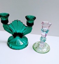 PARTYLITE Mardi  Elegant Candle Taper Holder &amp; Jeanette Aquamarine Doubl... - $21.78