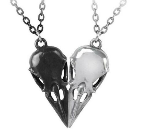 Primary image for Alchemy Gothic Coeur Crane Pendant Double Necklace Dark Light Raven Skulls P834