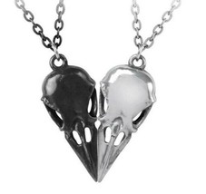 Alchemy Gothic Coeur Crane Pendant Double Necklace Dark Light Raven Skul... - $26.95