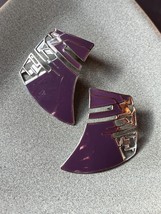Vintage Large Unmarked Berberi Purple Enamel &amp; Silvertone MODERNIST Geometric - £11.71 GBP