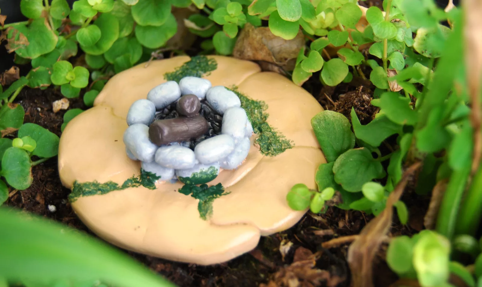 Fairy Garden Mossy Camp Fire Pit - Patio Dollhouse Accessory Paver Decor... - $23.99