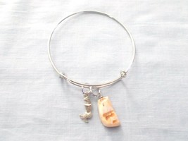 Real Seashell Shell Chip and Nautical Mermail on Silver Slide Bangle Bra... - $5.99