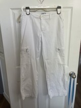 Womens Izod Chino Pants Sz 4 Petite White Stretch Roll Tab Cuff Cargo Pocket - £8.19 GBP