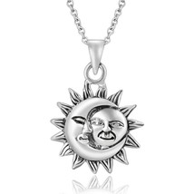 Glinting Celestial Sun And Moon Sterlng Silver Necklace - £19.57 GBP