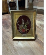 Vintage Dried Floral Shadow box Gold Tone Picture Frame  Velvet&#39;s 5×6 Ki... - $28.02 CAD