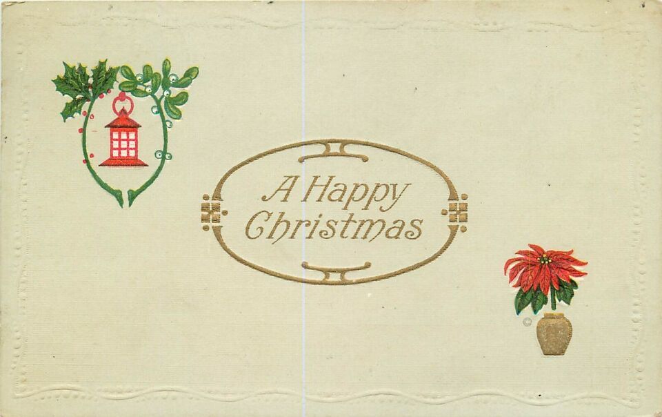 Antique Embossed Christmas Postcard L069 Cancel 1913 Lantern Poinsettia ... - $5.94