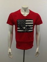 Moto Men&#39;s Large V Neck Red Short Sleeve Eagle American Flag Graphic T Shirt - £7.01 GBP