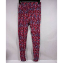 Lularoe One Size Leggings Red With Blue &amp; Lavender Floral Designs - €8,46 EUR