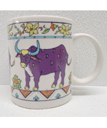 Vintage Studio Nova Ceramic Exotic Steer Coffee Mug Cup Purple Cow Flowe... - $12.86