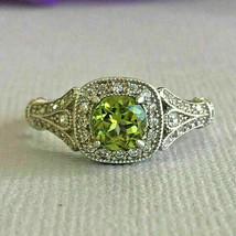 2Ct Round CZ Green Peridot Halo Women&#39;s Engagement Ring 14K White Gold Plated - £89.91 GBP