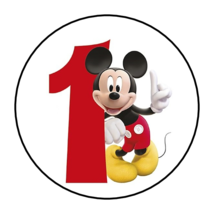 30 Mickey Mouse First Birthday Party Stickers 1st round labels favors 1.5&quot; - £5.92 GBP