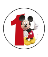 30 Mickey Mouse First Birthday Party Stickers 1st round labels favors 1.5&quot; - £5.98 GBP