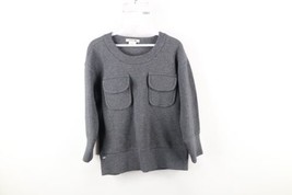 Lacoste Womens Size 36 Double Pocket Quilted Knit Sweatshirt Dark Gray Cotton - £39.52 GBP