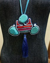 Soutache Necklace Turquoise Blue And Multi-Color Beads - £19.18 GBP