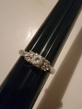 Vintage Silver Ring With Faux Diamond Crystal Rhinestone Size 6.5 - £39.16 GBP