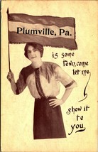 Woman With Flag Plumville PA Is Some Town Pennsylvania 1912 DB Postcard - $12.82