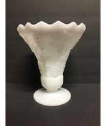 Vintage White Milk Glass Flower Vase Pedestal Footed Grape Design 6-1/4&quot;... - £6.24 GBP