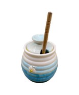 Studio Art Pottery Honey Pot Jar Lidded W/ Dipper Signed Stoneware D4 - $321.59 MXN