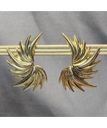 Vintage Starburst Feather Gold-tone Statement Earrings 2.25&quot; Pierced Jew... - £15.64 GBP