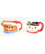 3D Christmas Coffee Mugs Snowman and Teddy Bear Set Of 2 - $17.95 CAD