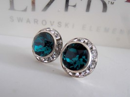 Emerald Earrings w/ Swarovski Crystals / Halo Studs / Wedding Jewelry / Bridesma - £18.44 GBP