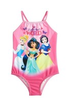 Disneys Princess Cinderella Snow White &amp; Jasmine Girl One-Piece Pink Swimsuit 2T - £9.23 GBP
