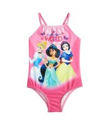 Disneys Princess Cinderella Snow White &amp; Jasmine Girl One-Piece Pink Swi... - £9.27 GBP