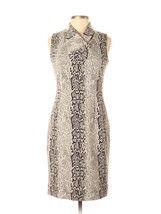 CALVIN KLEIN Beige &amp; Black Snakeskin Dress w Oriental Button Neckline - Size 6 - £61.76 GBP