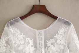 White Floral Tulle Lace Tops Bridesmaids Crop Lace Shirts-crop sleeve,white,plus image 5