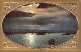 Hudson River By MOONLIGHT-BEAUTIFUL Gilt Print &amp; Border Postcard - £8.99 GBP