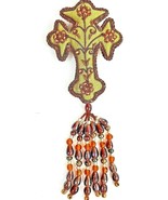 Beaded Tassel W/Cross Ornament Satiny and Beaded Olive Green 9&quot; NWOT - $9.94