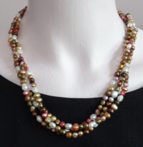 Multi Color Freshwater Pearls Torsade Triple Strand Necklace Sterling Clasp 20&quot; - £23.51 GBP