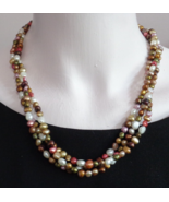 Multi Color Freshwater Pearls Torsade Triple Strand Necklace Sterling Clasp 20" - £23.48 GBP