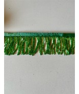 By the Yard-2&quot;-GREEN Glass BUGLE Bead Beaded Fringe Lamp Costume Trim - $10.99