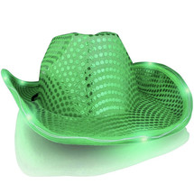 LED Flashing Cowboy Hat with Green Sequins - £23.77 GBP