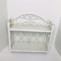 Vintage White Wicker Rattan Shabby Cottage Chic Hanging Standing Shelf MCM - £31.06 GBP