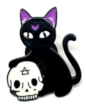 Black Cat Skull Pin Badge Brooch Moon Cat Elemental Enamel Lapel Badge Magical - £4.18 GBP