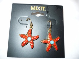 Women&#39;s Mixit Gold Tone Earrings Red &amp; Blue Beaded Dangle Star Fish  NEW - £10.66 GBP